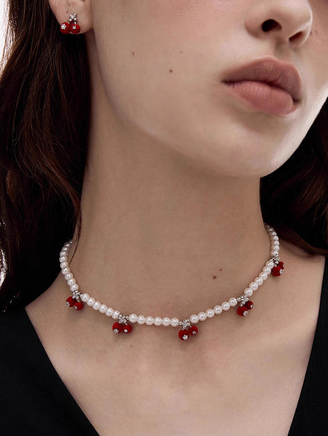 MUKTANK×SUN HUNTER Double-Layered Velvet Heart Flower Necklace