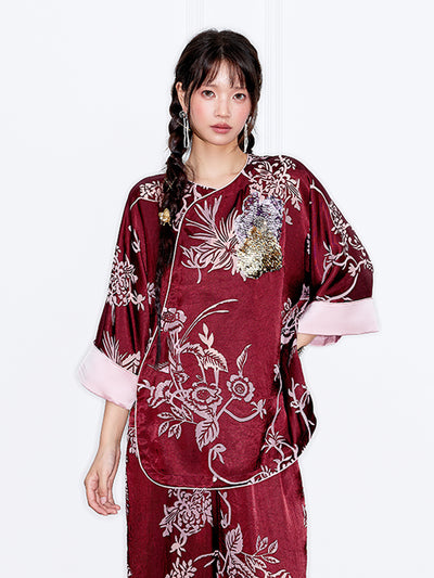 MUKZIN「 カプセルシリーズ 」新中式胸元スパンコールトップス