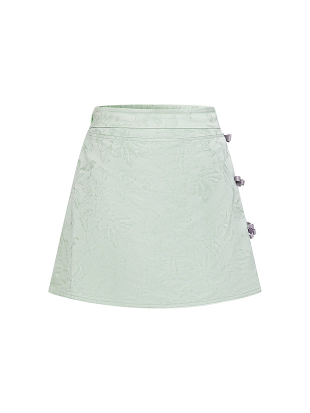 MUKZIN「 カプセルシリーズ 」薄緑ジャカード中国風ショートパンツ