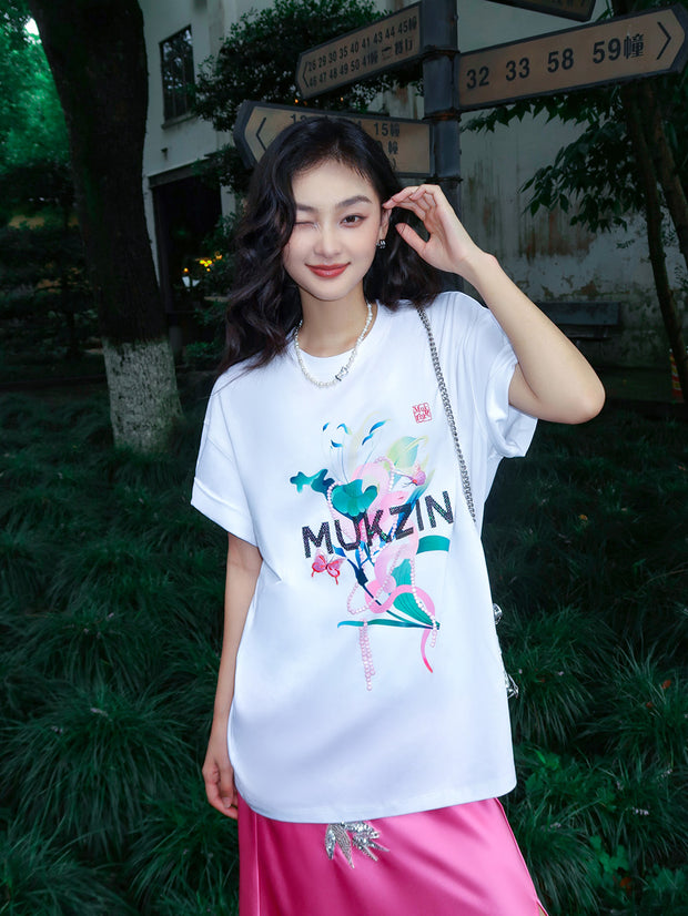 MUKZIN スネークパールプリントTシャツ