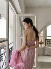 WS バラ色とピンク側スリットナイトドレス