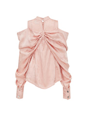 MUKZINオフショルダーの魅力的なピンクの新しいシャツ - 輝かしい夢