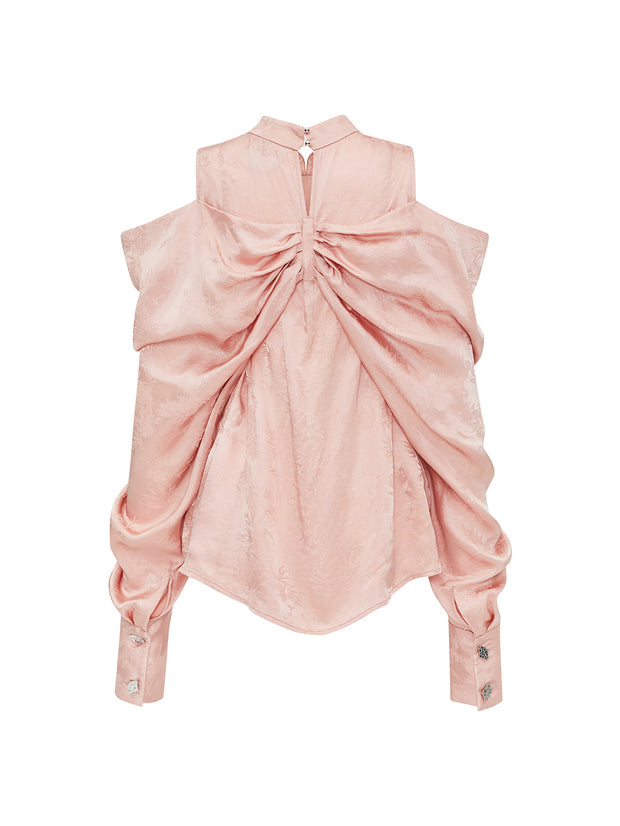MUKZINオフショルダーの魅力的なピンクの新しいシャツ - 輝かしい夢