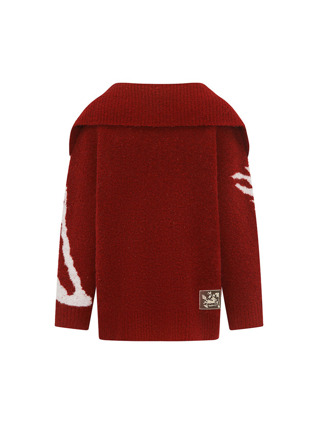 MUKZIN レッド着やすい折襟肌触りいいセーター-カプセル