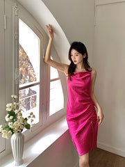 WS バラ色とピンク側スリットナイトドレス