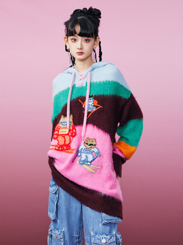 MUKZIN 配色カジュアル着やすい合わせやすいオリジナルセーター - ドラゴンとフェニックスの遊び