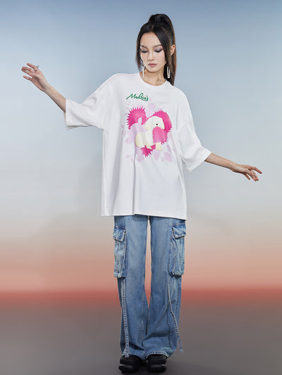 MUKZIN ストレートフィットのルーズフィットTシャツ-輝かしい夢
