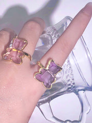 MUKTANK x WHITEHOLE ピンクと紫硝子の眠い小熊指輪