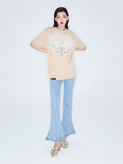 MUKZIN玲瓏の「パール」レトロゆったりベーシックTシャツ
