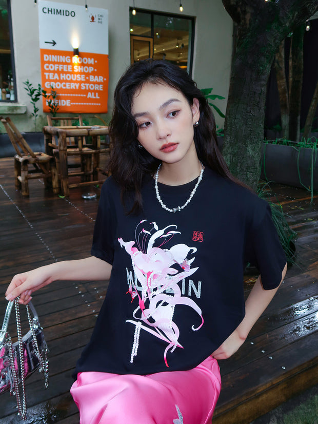 MUKZIN スネークパールプリントTシャツ