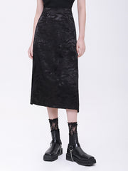 MUKTANK×CUUDICLAB チャイナ風スリムブラック透かし彫りスカート