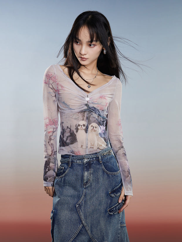 MUKZIN 字【予約販売 3⽉31⽇から発送】デジタルプリントボトリングシャツ24年春の新商品-輝かしい夢