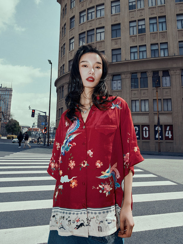 MUKZIN 【予約販売 5⽉30⽇から発送】フェニックス・ユフェイの新しい中国の赤いシャツトップ
