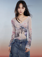 MUKZIN デジタルプリントボトリングシャツ24年春の新商品-輝かしい夢