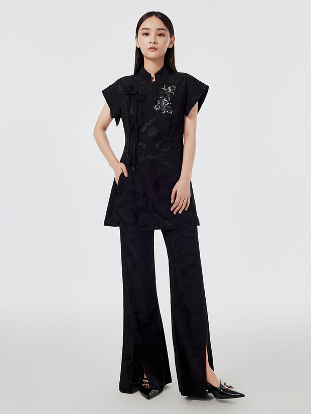 MUKZIN【予約販売 5⽉16⽇から発送】 新しい中国風の黒のジャカード パンツ