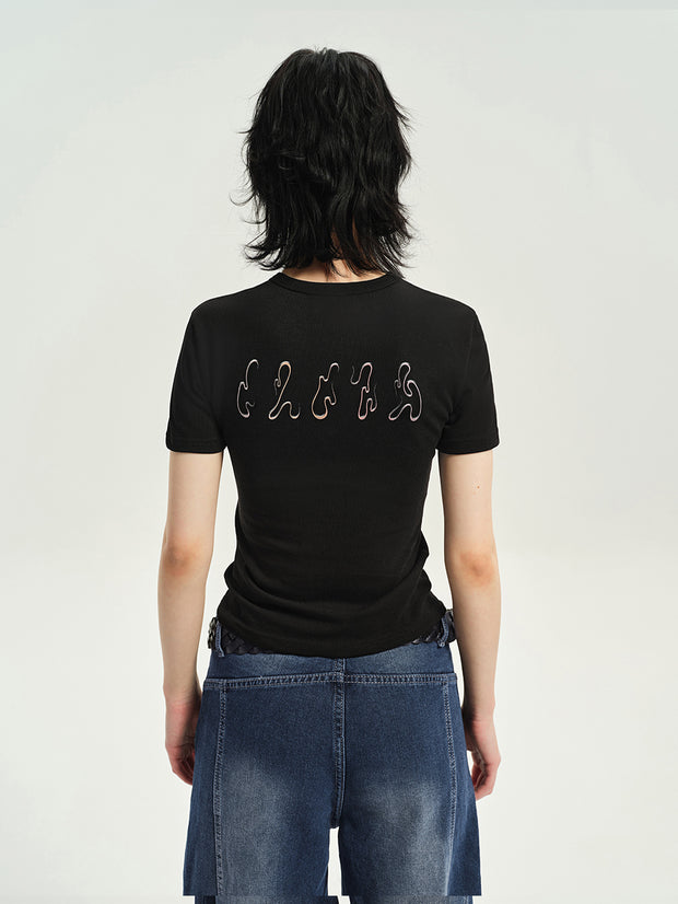 23SS  ブラックプリント涼しいトレンドカジュアルTシャツ