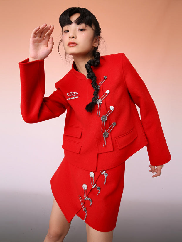 MUKZIN デザインされた赤いショートスカート -不羨仙