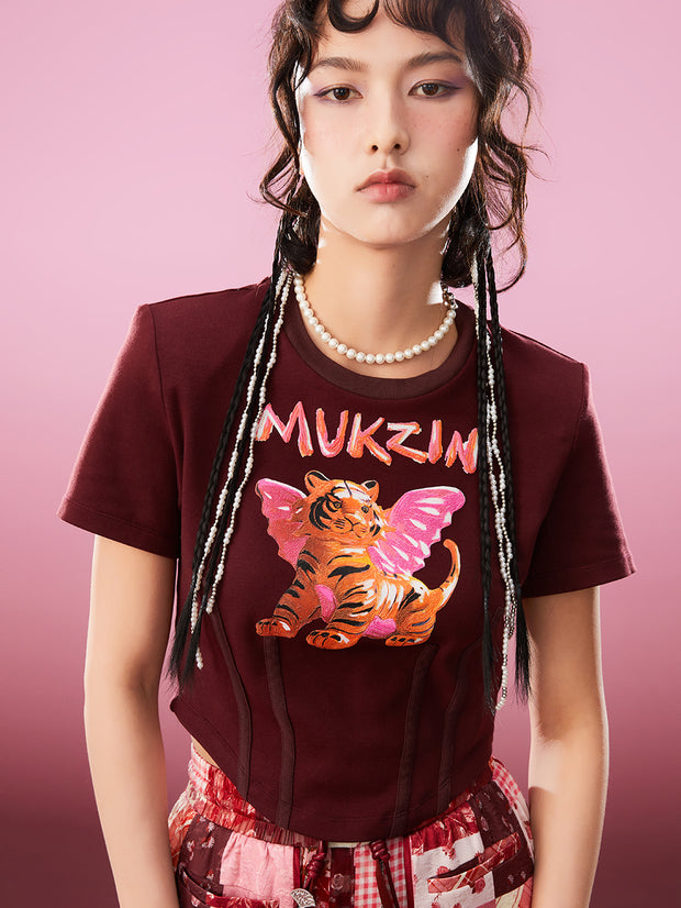 MUKZIN ソフトプリント２色合わせやすいファッションTシャツ-新武旦