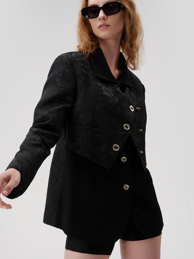 MUKTANK×MODULER 黒のフェイクツーピーススーツ