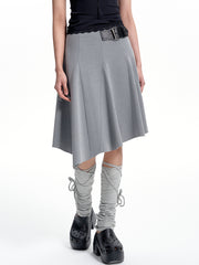 MUKTANK X WESAME 女性のための伸縮性のある不規則なライトグレーの非対称裾ミドル丈スーツスカート
