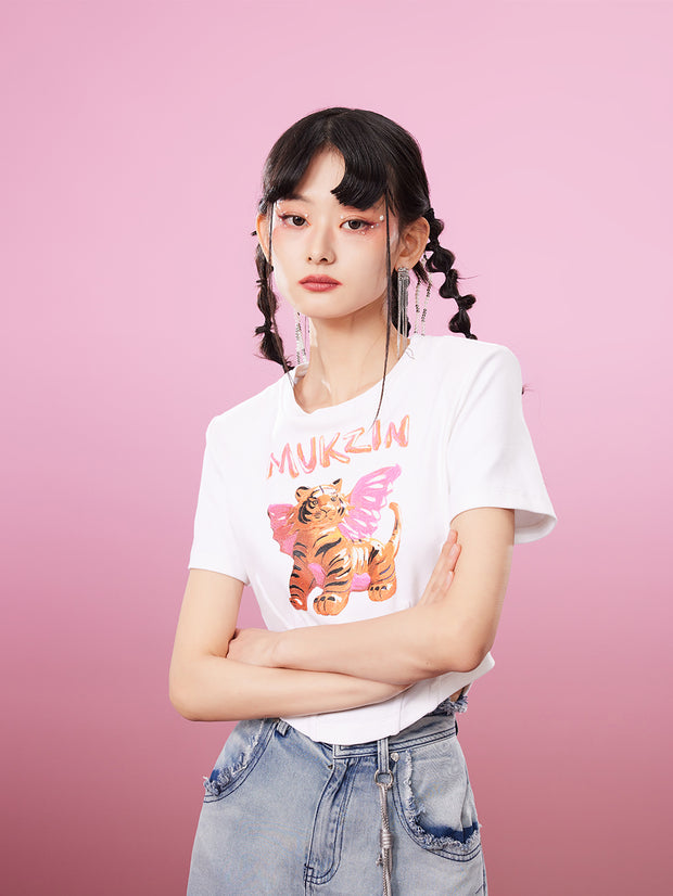 MUKZIN ソフトプリント２色合わせやすいファッションTシャツ-新武旦