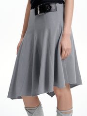 MUKTANK X WESAME 女性のための伸縮性のある不規則なライトグレーの非対称裾ミドル丈スーツスカート