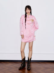 MUKZIN「 カプセルシリーズ 」ピンクジャカード中国風ショートパンツ