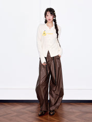 MUKZIN「 カプセルシリーズ 」シンプルな中国風パンクロットボタン、フルーツ刺繍がアクセントのニットカーディガン