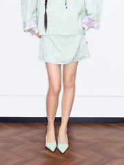 MUKZIN「 カプセルシリーズ 」薄緑ジャカード中国風ショートパンツ