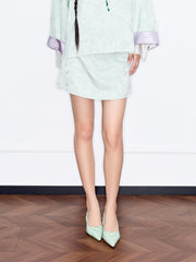 MUKZIN「 カプセルシリーズ 」薄緑ジャカード中国風ショートパンツ