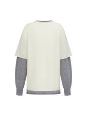 MUKZIN「 カプセルシリーズ 」エレガントなカラーブロック、フルーツ刺繍のフェイクツーピーススウェットシャツ