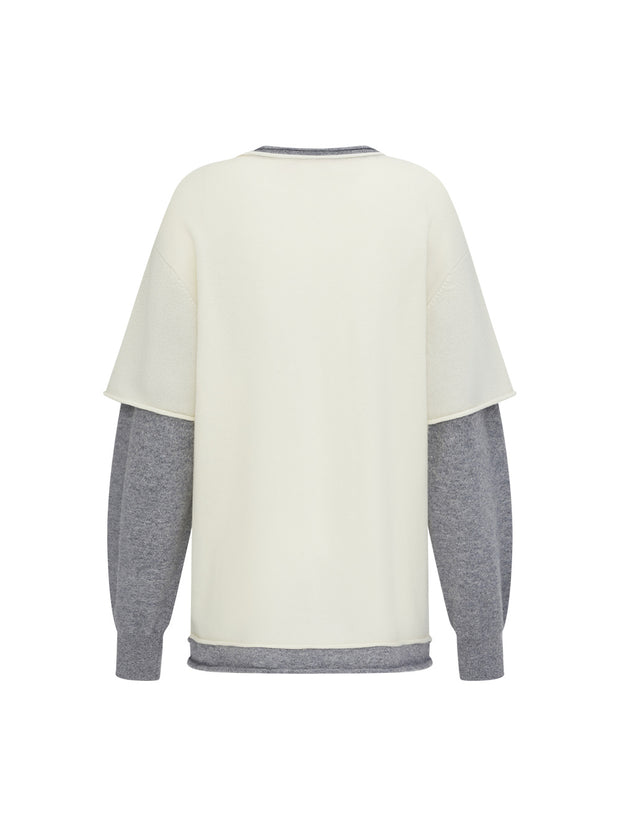 MUKZIN「 カプセルシリーズ 」エレガントなカラーブロック、フルーツ刺繍のフェイクツーピーススウェットシャツ