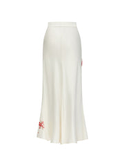 MUKZIN「 カプセルシリーズ 」赤い花柄がアクセントとなったベージュ色のハーフスカーフ