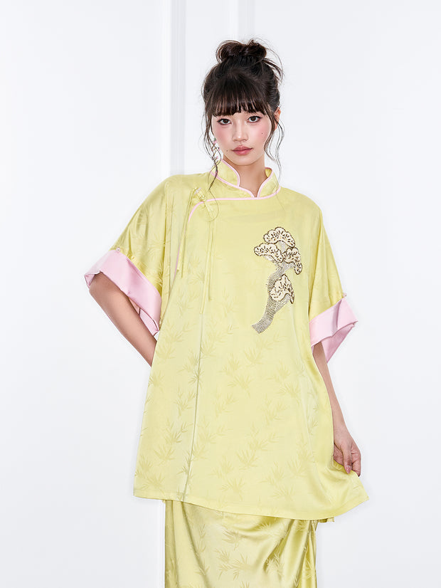 MUKZIN「新しい夏の賦」新中式竹柄刺繍のチャイナドレス
