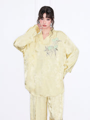 MUKZIN「雲瑤の境地」薄い黄色のジャガード刺繍による上品な中国風トップス