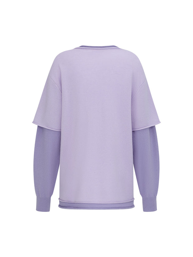 MUKZIN「 カプセルシリーズ 」エレガントなカラーブロック、フルーツ刺繍のフェイクツーピーススウェットシャツ