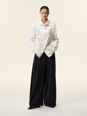 MUKTANK×LOUMUTAKU ビーズ刺繍椿シャツ