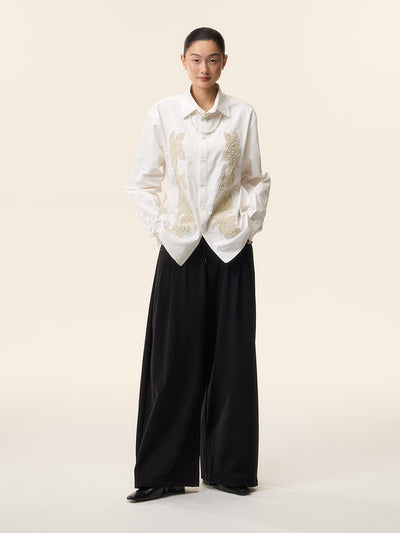 MUKTANK×LOUMUTAKU ビーズ刺繍椿シャツ