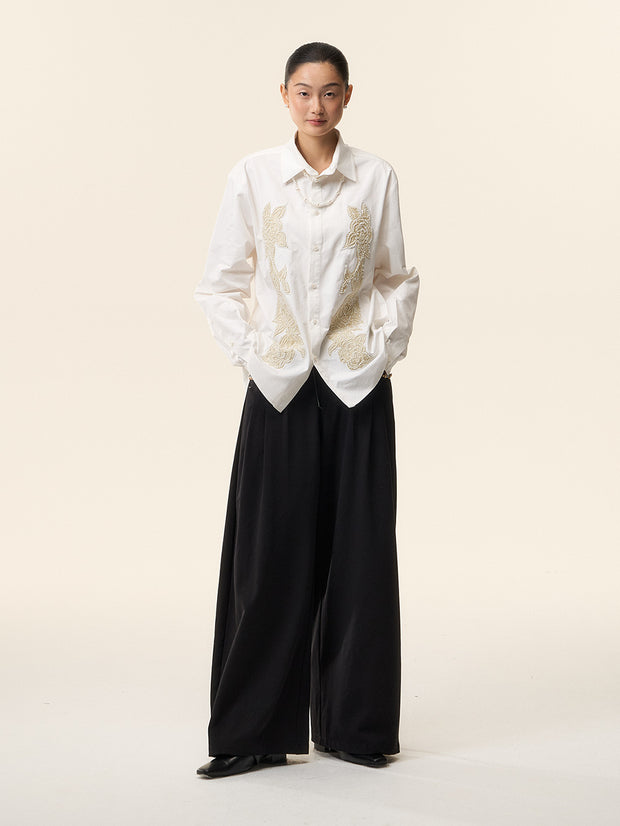 MUKTANK×LOUMUTAKU ビーズ刺繍椿シャツ