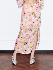 MUKZIN「 カプセルシリーズ 」花模様水彩風ハイウエストハーフスカート