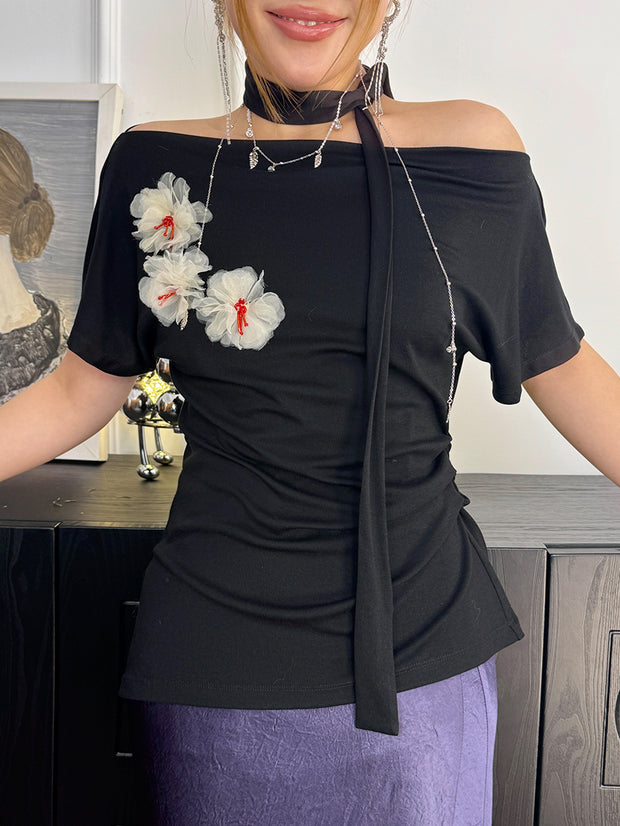 MUKZIN「 カプセルシリーズ 」シェイプド オフショルダー T シャツ