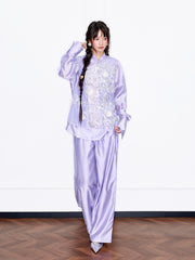 MUKZIN「 カプセルシリーズ 」薄紫色ネットレーススパンコール花柄ベスト