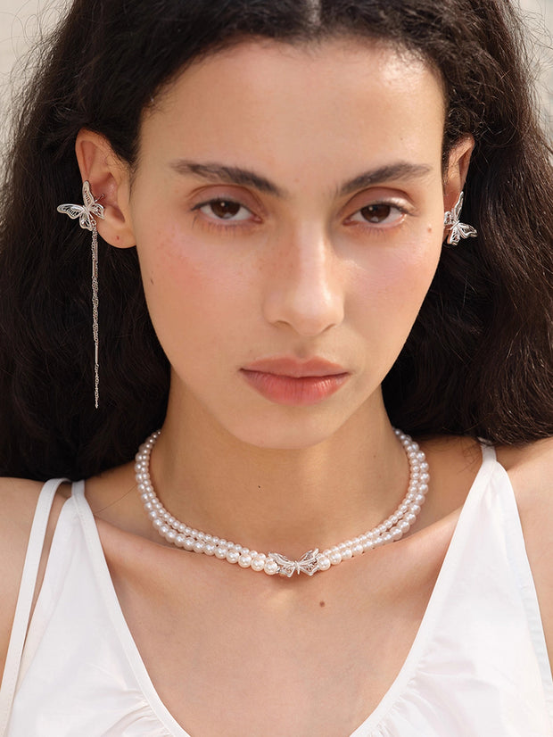 MUKTANK×SUN HUNTER “羽化（うか）”レース蝶二重パールネックレス