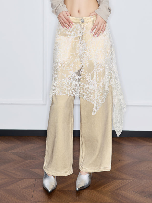 MUKZIN「雲瑤の境地」レースパネルディストレスドジーンズ