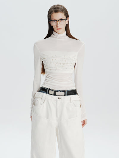 MUKTANK×MODULER テンセルウールパールハイネックトップス