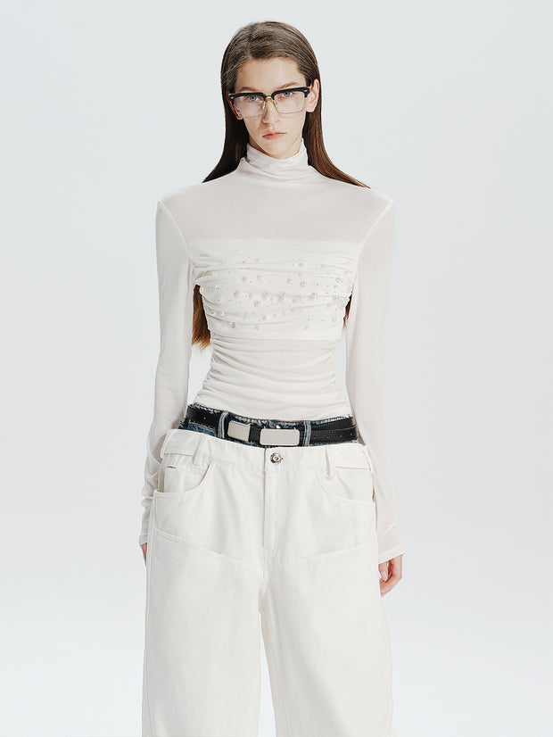 MUKTANK×MODULER テンセルウールパールハイネックトップス