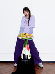 MUKZIN「 カプセルシリーズ 」エレガントなカラーブロック、フルーツ刺繍のフェイクツーピーススウェットシャツ