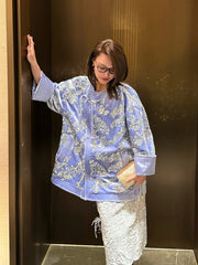 MUKZIN「 カプセルシリーズ 」国風ヘビーインダストリースパンコール刺繍ブルーベルベットコート