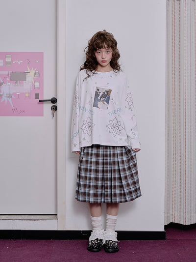 MUKTANK×LOUMUTAKU 牛馬プリントラインストーンロングスリーブ T シャツ