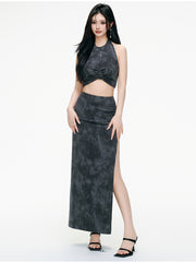 MUKTANK×ARDENCODE ウォッシュアウト ニット ハルター スパゲッティストラップ